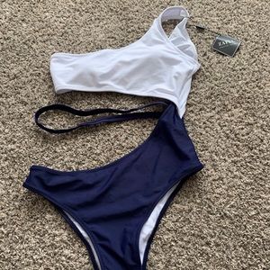 Blue and white ZAFUL one-piece